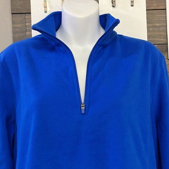 Land’s End Royal Blue 1/4 Zip Long Sleeve Mock Neck Fleece Pullover-Lrg/P 14-16 - Picture 6 of 16